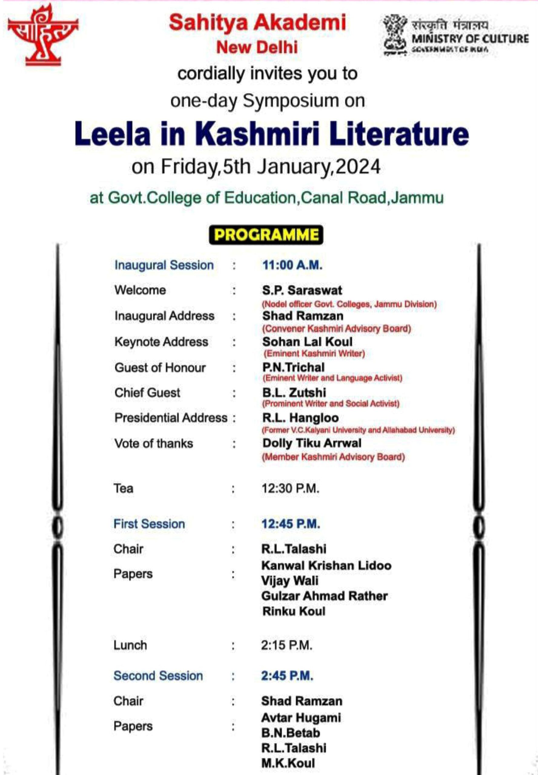 Sahitya Akademi’s efforts to preserve Kashmiri Leela